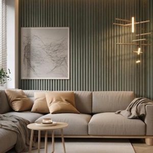 Wall Panel Acústico Interior 2900x600mm | Panel Ranurado de Madera para Muros y Cielos Verde