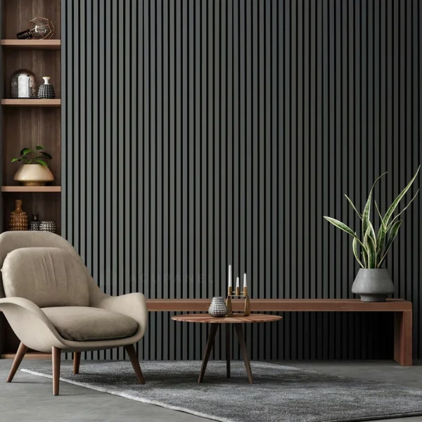 Wall Panel Acústico Interior 2900x600mm | Panel Ranurado de Madera para Muros y Cielos Negro